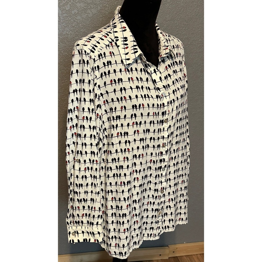Jane and Delancey Birds on a Wire Shirt Womens 1X Rayon Roll Tab Sleeve Blouse - Picture 5 of 15